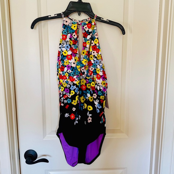 Anne Cole Ditsy Floral High-Neck One-Piece Swimsuit Women's Size 12 - NWT - Picture 1 of 9